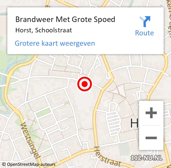 Locatie op kaart van de 112 melding: Brandweer Met Grote Spoed Naar Horst, Schoolstraat op 4 april 2023 21:05