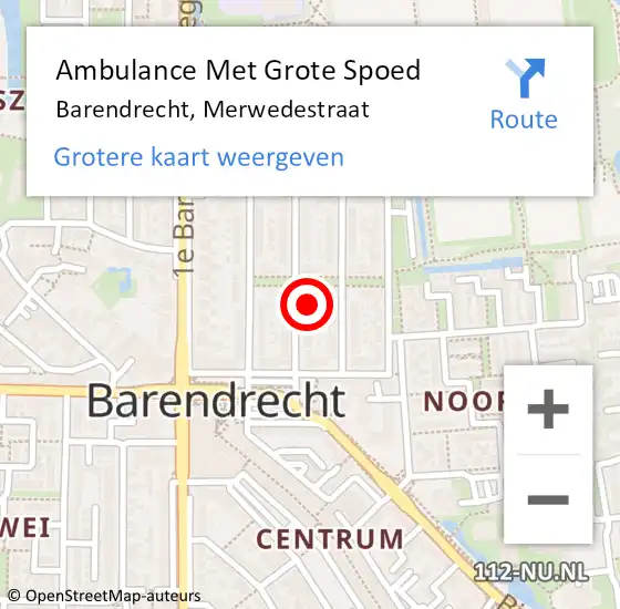 Locatie op kaart van de 112 melding: Ambulance Met Grote Spoed Naar Barendrecht, Merwedestraat op 4 april 2023 21:16