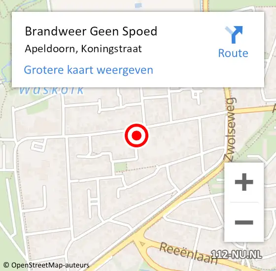 Locatie op kaart van de 112 melding: Brandweer Geen Spoed Naar Apeldoorn, Koningstraat op 4 april 2023 22:56