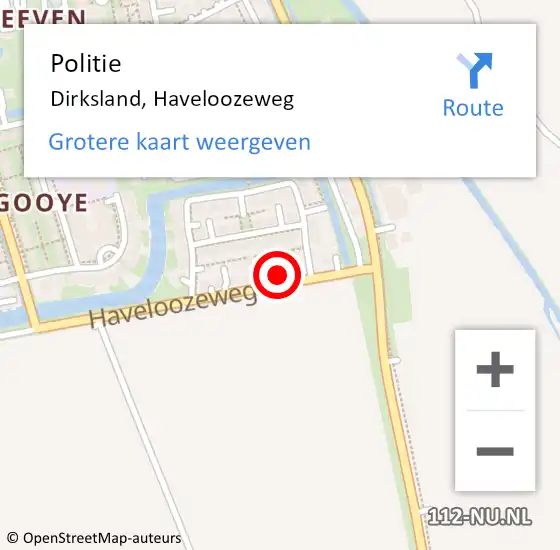 Locatie op kaart van de 112 melding: Politie Dirksland, Haveloozeweg op 4 april 2023 23:02