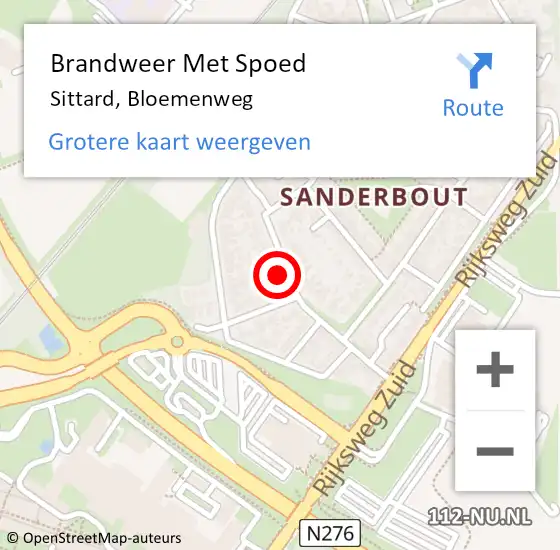 Locatie op kaart van de 112 melding: Brandweer Met Spoed Naar Sittard, Bloemenweg op 5 april 2023 01:13