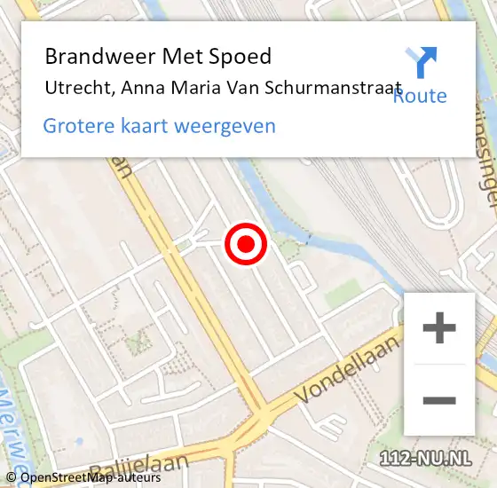 Locatie op kaart van de 112 melding: Brandweer Met Spoed Naar Utrecht, Anna Maria Van Schurmanstraat op 21 augustus 2014 10:20