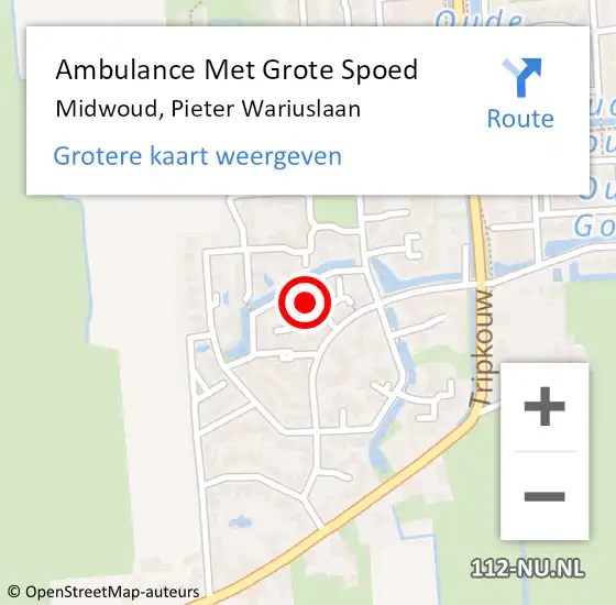 Locatie op kaart van de 112 melding: Ambulance Met Grote Spoed Naar Midwoud, Pieter Wariuslaan op 5 april 2023 02:30