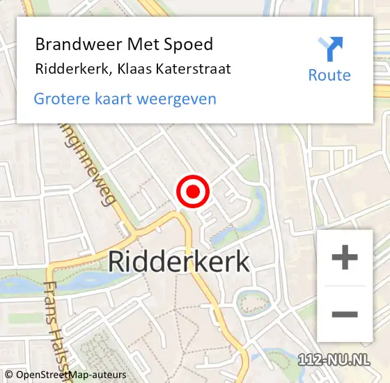 Locatie op kaart van de 112 melding: Brandweer Met Spoed Naar Ridderkerk, Klaas Katerstraat op 5 april 2023 05:18