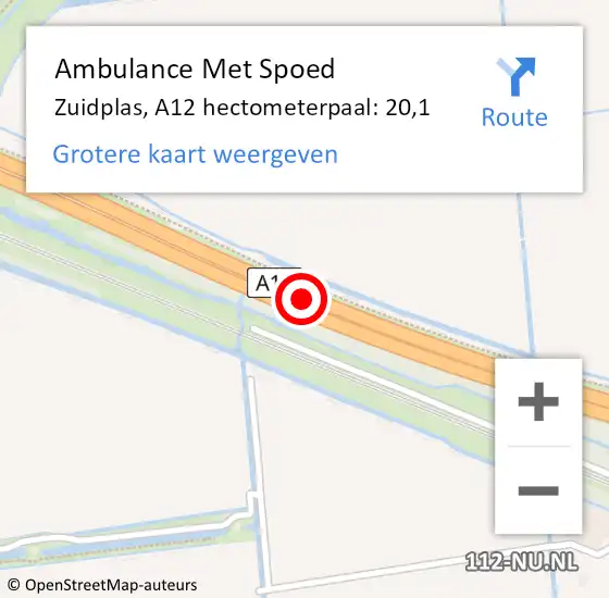 Locatie op kaart van de 112 melding: Ambulance Met Spoed Naar Zuidplas, A12 hectometerpaal: 20,1 op 5 april 2023 06:07