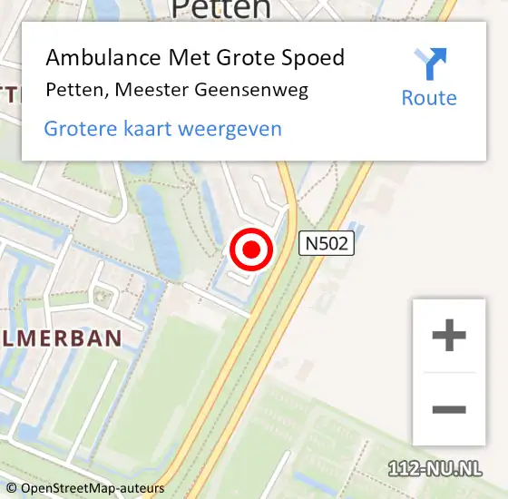 Locatie op kaart van de 112 melding: Ambulance Met Grote Spoed Naar Petten, Meester Geensenweg op 5 april 2023 06:36