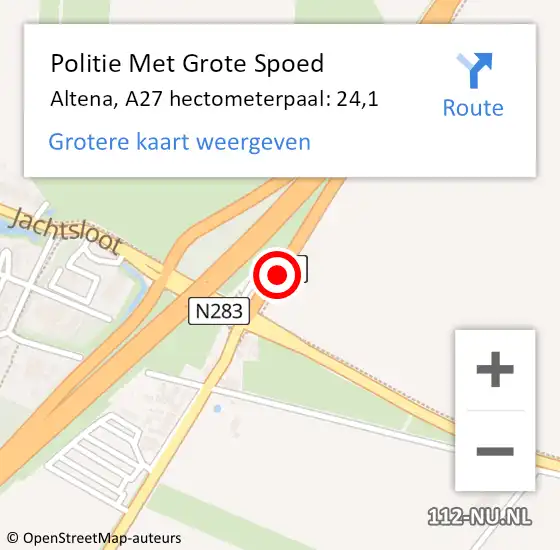 Locatie op kaart van de 112 melding: Politie Met Grote Spoed Naar Altena, A27 hectometerpaal: 24,1 op 5 april 2023 07:33