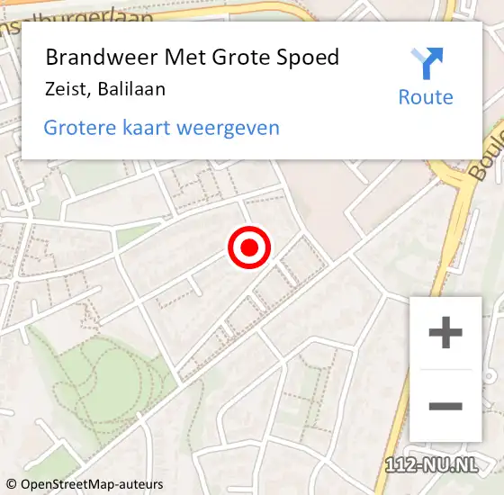 Locatie op kaart van de 112 melding: Brandweer Met Grote Spoed Naar Zeist, Balilaan op 5 april 2023 08:01