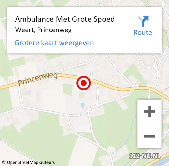 Locatie op kaart van de 112 melding: Ambulance Met Grote Spoed Naar Weert, Princenweg op 5 april 2023 08:27