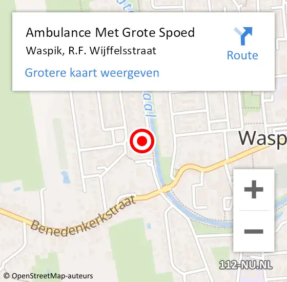 Locatie op kaart van de 112 melding: Ambulance Met Grote Spoed Naar Waspik, R.F. Wijffelsstraat op 21 augustus 2014 10:37