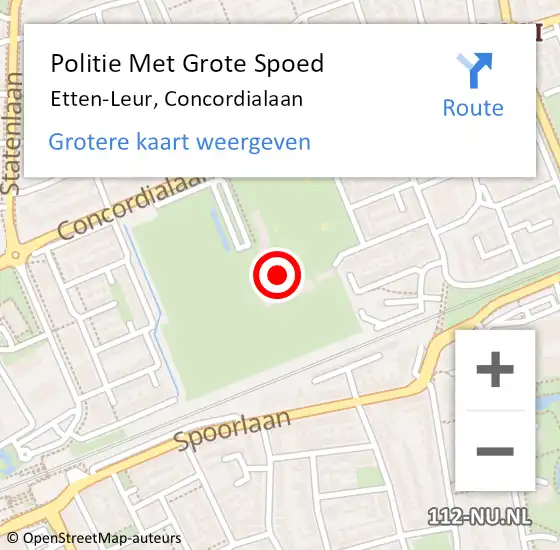 Locatie op kaart van de 112 melding: Politie Met Grote Spoed Naar Etten-Leur, Concordialaan op 5 april 2023 09:24