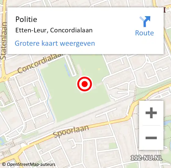 Locatie op kaart van de 112 melding: Politie Etten-Leur, Concordialaan op 5 april 2023 09:24