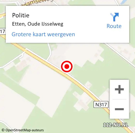 Locatie op kaart van de 112 melding: Politie Etten, Oude IJsselweg op 5 april 2023 09:58