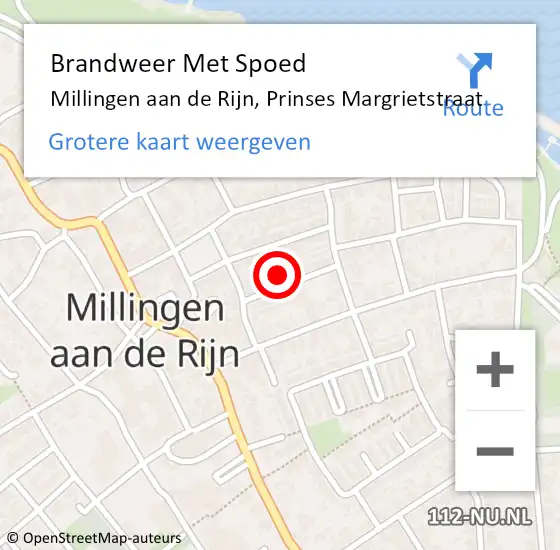 Locatie op kaart van de 112 melding: Brandweer Met Spoed Naar Millingen aan de Rijn, Prinses Margrietstraat op 5 april 2023 10:09