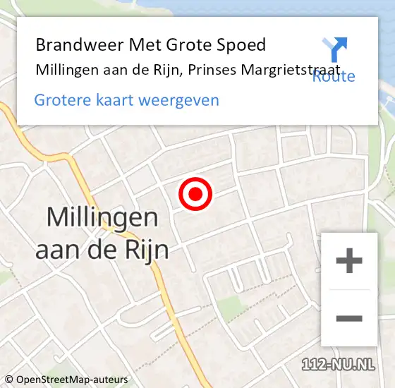 Locatie op kaart van de 112 melding: Brandweer Met Grote Spoed Naar Millingen aan de Rijn, Prinses Margrietstraat op 5 april 2023 10:12
