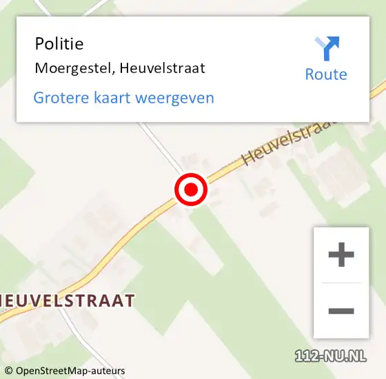 Locatie op kaart van de 112 melding: Politie Moergestel, Heuvelstraat op 21 augustus 2014 10:42