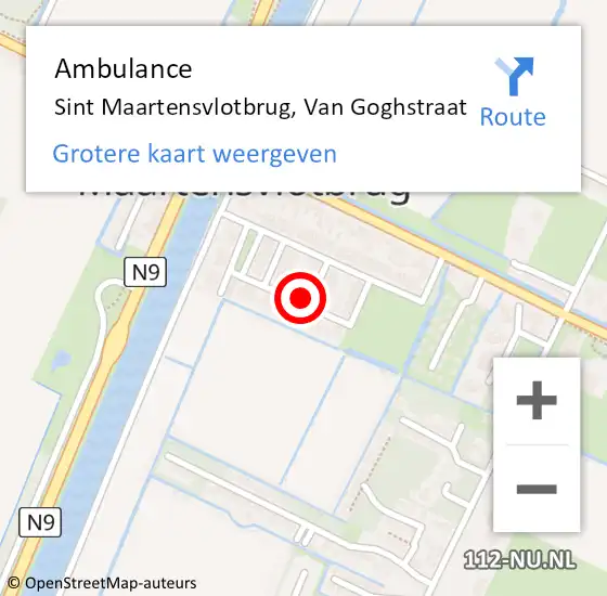 Locatie op kaart van de 112 melding: Ambulance Sint Maartensvlotbrug, Van Goghstraat op 21 augustus 2014 10:43
