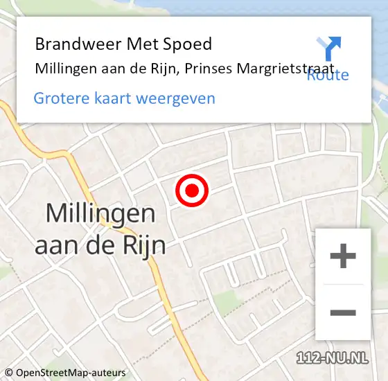 Locatie op kaart van de 112 melding: Brandweer Met Spoed Naar Millingen aan de Rijn, Prinses Margrietstraat op 5 april 2023 10:39
