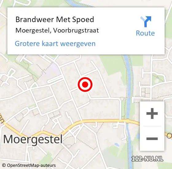 Locatie op kaart van de 112 melding: Brandweer Met Spoed Naar Moergestel, Voorbrugstraat op 5 april 2023 10:53