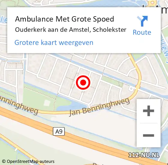 Locatie op kaart van de 112 melding: Ambulance Met Grote Spoed Naar Ouderkerk aan de Amstel, Scholekster op 5 april 2023 11:20