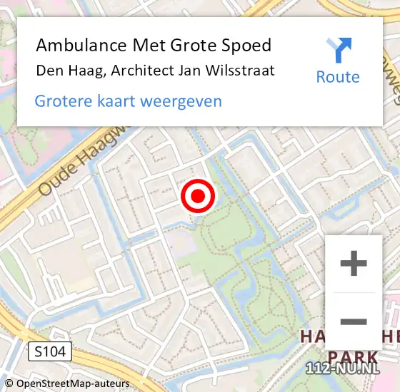 Locatie op kaart van de 112 melding: Ambulance Met Grote Spoed Naar Den Haag, Architect Jan Wilsstraat op 5 april 2023 11:53