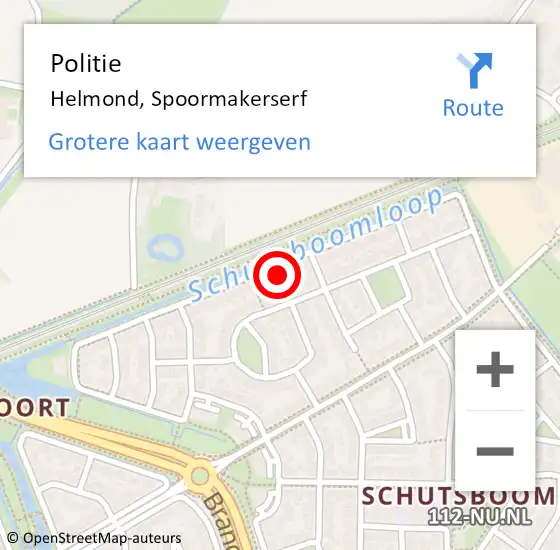 Locatie op kaart van de 112 melding: Politie Helmond, Spoormakerserf op 5 april 2023 12:15