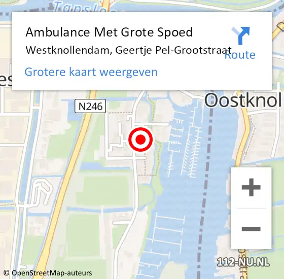 Locatie op kaart van de 112 melding: Ambulance Met Grote Spoed Naar Westknollendam, Geertje Pel-Grootstraat op 5 april 2023 12:17