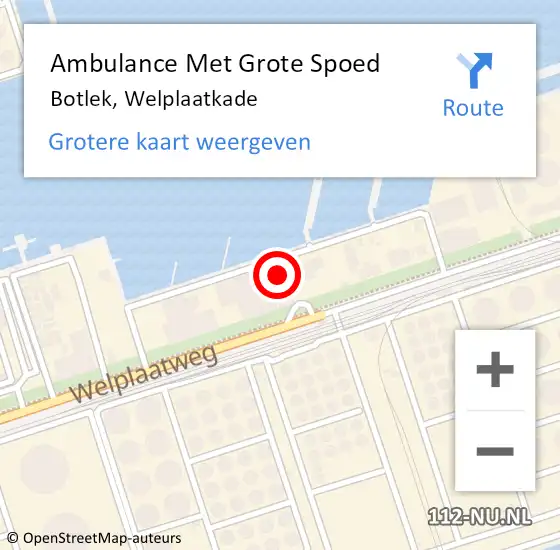 Locatie op kaart van de 112 melding: Ambulance Met Grote Spoed Naar Botlek, Welplaatkade op 5 april 2023 12:34