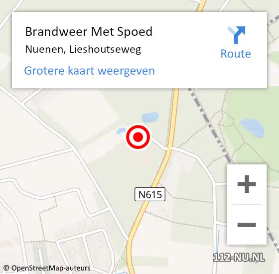 Locatie op kaart van de 112 melding: Brandweer Met Spoed Naar Nuenen, Lieshoutseweg op 5 april 2023 12:43