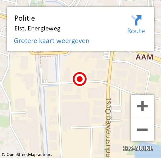 Locatie op kaart van de 112 melding: Politie Elst, Energieweg op 5 april 2023 12:47