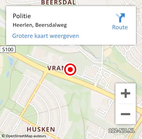 Locatie op kaart van de 112 melding: Politie Heerlen, Beersdalweg op 5 april 2023 12:50