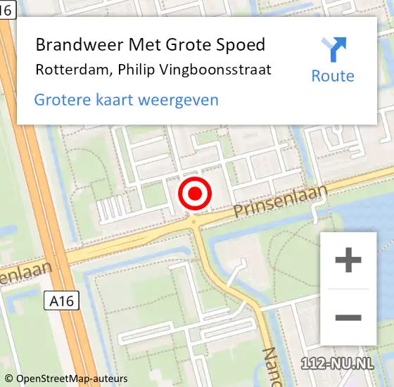 Locatie op kaart van de 112 melding: Brandweer Met Grote Spoed Naar Rotterdam, Philip Vingboonsstraat op 5 april 2023 13:22