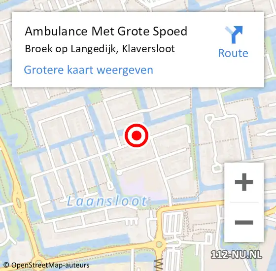 Locatie op kaart van de 112 melding: Ambulance Met Grote Spoed Naar Broek op Langedijk, Klaversloot op 5 april 2023 13:29