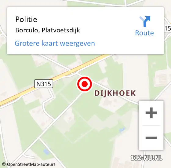 Locatie op kaart van de 112 melding: Politie Borculo, Platvoetsdijk op 5 april 2023 14:04