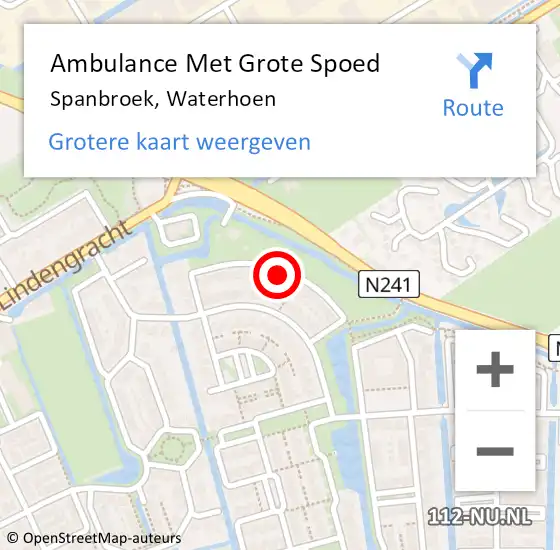 Locatie op kaart van de 112 melding: Ambulance Met Grote Spoed Naar Spanbroek, Waterhoen op 5 april 2023 14:22