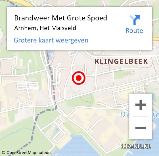 Locatie op kaart van de 112 melding: Brandweer Met Grote Spoed Naar Arnhem, Het Maisveld op 5 april 2023 14:30