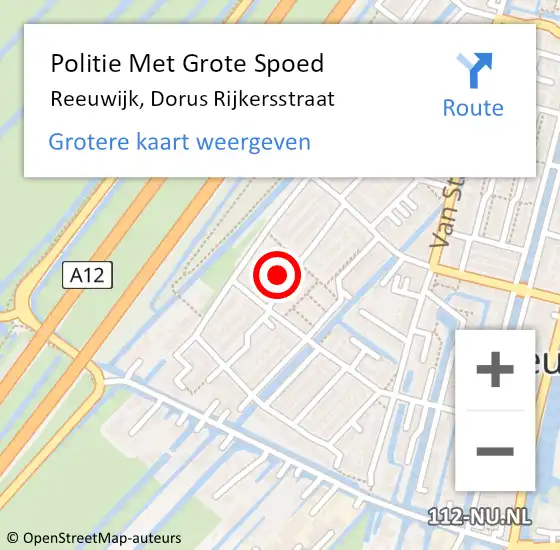 Locatie op kaart van de 112 melding: Politie Met Grote Spoed Naar Reeuwijk, Dorus Rijkersstraat op 5 april 2023 15:11