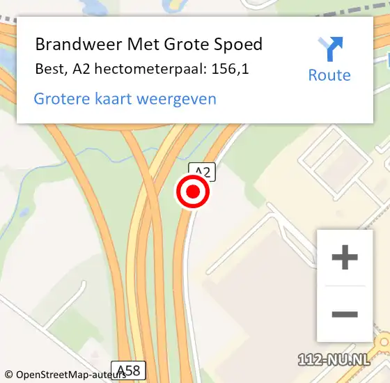 Locatie op kaart van de 112 melding: Brandweer Met Grote Spoed Naar Best, A2 hectometerpaal: 156,1 op 5 april 2023 15:21