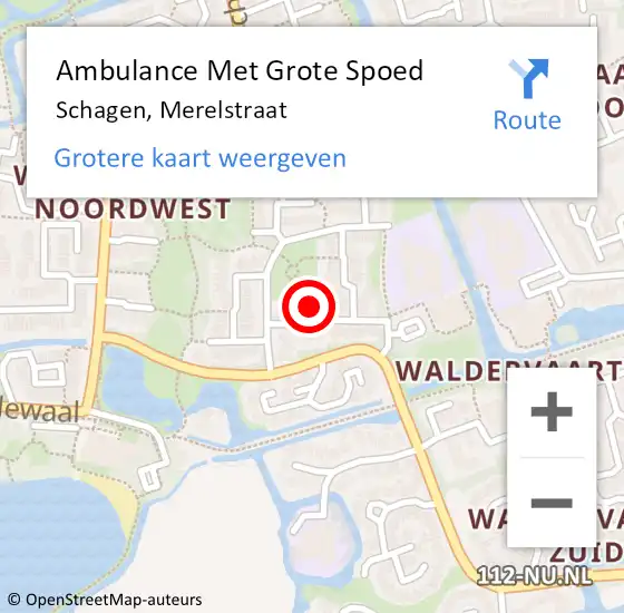 Locatie op kaart van de 112 melding: Ambulance Met Grote Spoed Naar Schagen, Merelstraat op 5 april 2023 15:44