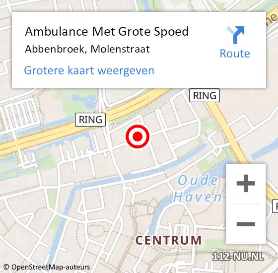 Locatie op kaart van de 112 melding: Ambulance Met Grote Spoed Naar Abbenbroek, Molenstraat op 5 april 2023 15:58