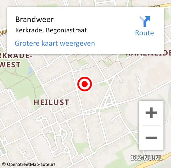 Locatie op kaart van de 112 melding: Brandweer Kerkrade, Begoniastraat op 21 augustus 2014 11:27