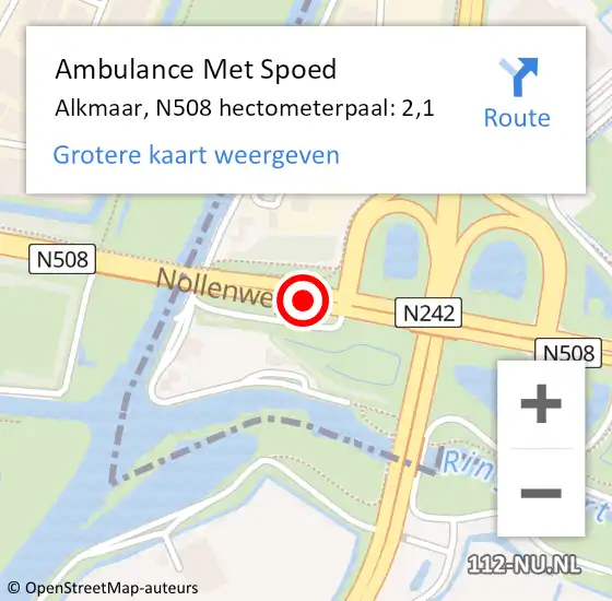 Locatie op kaart van de 112 melding: Ambulance Met Spoed Naar Alkmaar, N508 hectometerpaal: 2,1 op 5 april 2023 16:21