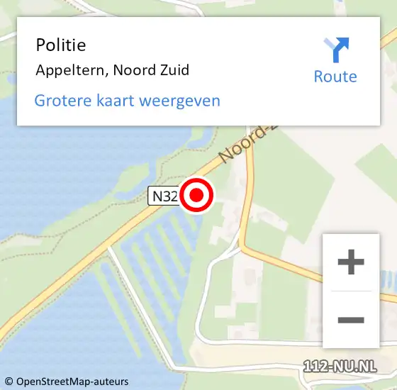 Locatie op kaart van de 112 melding: Politie Appeltern, Noord Zuid op 5 april 2023 16:25