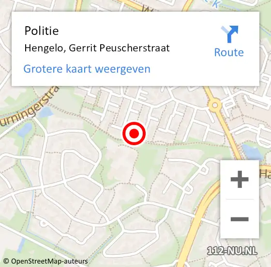 Locatie op kaart van de 112 melding: Politie Hengelo, Gerrit Peuscherstraat op 5 april 2023 17:01