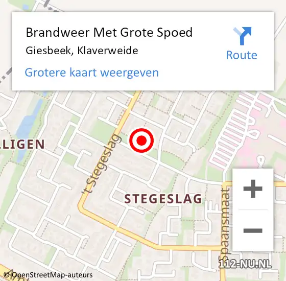 Locatie op kaart van de 112 melding: Brandweer Met Grote Spoed Naar Giesbeek, Klaverweide op 5 april 2023 17:47