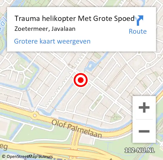 Locatie op kaart van de 112 melding: Trauma helikopter Met Grote Spoed Naar Zoetermeer, Javalaan op 5 april 2023 18:05