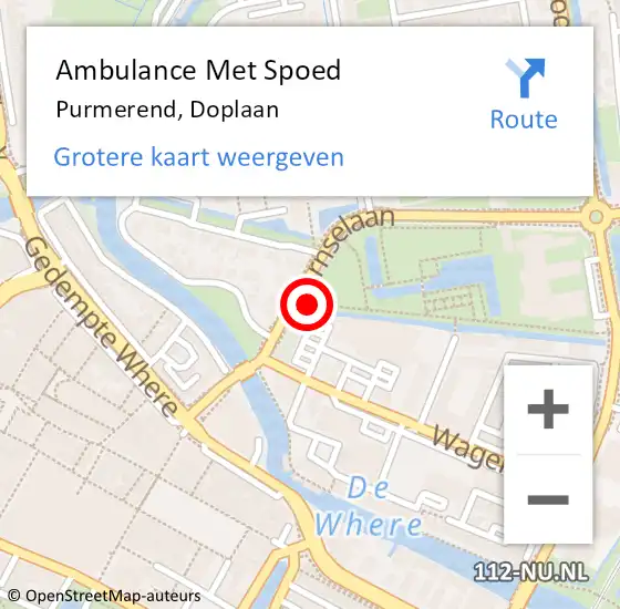 Locatie op kaart van de 112 melding: Ambulance Met Spoed Naar Purmerend, Doplaan op 5 april 2023 18:27