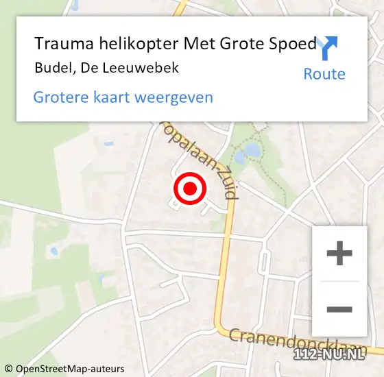 Locatie op kaart van de 112 melding: Trauma helikopter Met Grote Spoed Naar Budel, De Leeuwebek op 5 april 2023 18:59