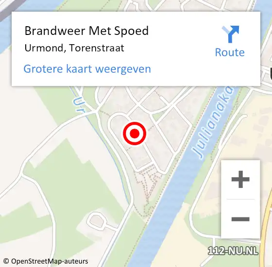 Locatie op kaart van de 112 melding: Brandweer Met Spoed Naar Urmond, Torenstraat op 5 april 2023 19:13