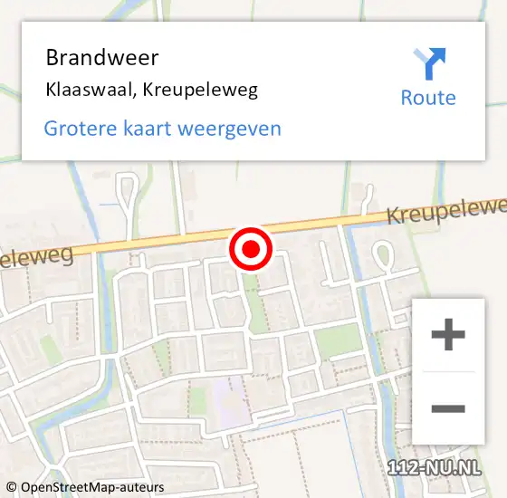 Locatie op kaart van de 112 melding: Brandweer Klaaswaal, Kreupeleweg op 5 april 2023 19:43